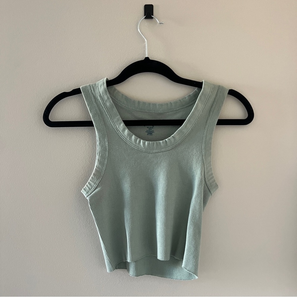 Pacsun John Galt Green Ribbed Crop Tank Top